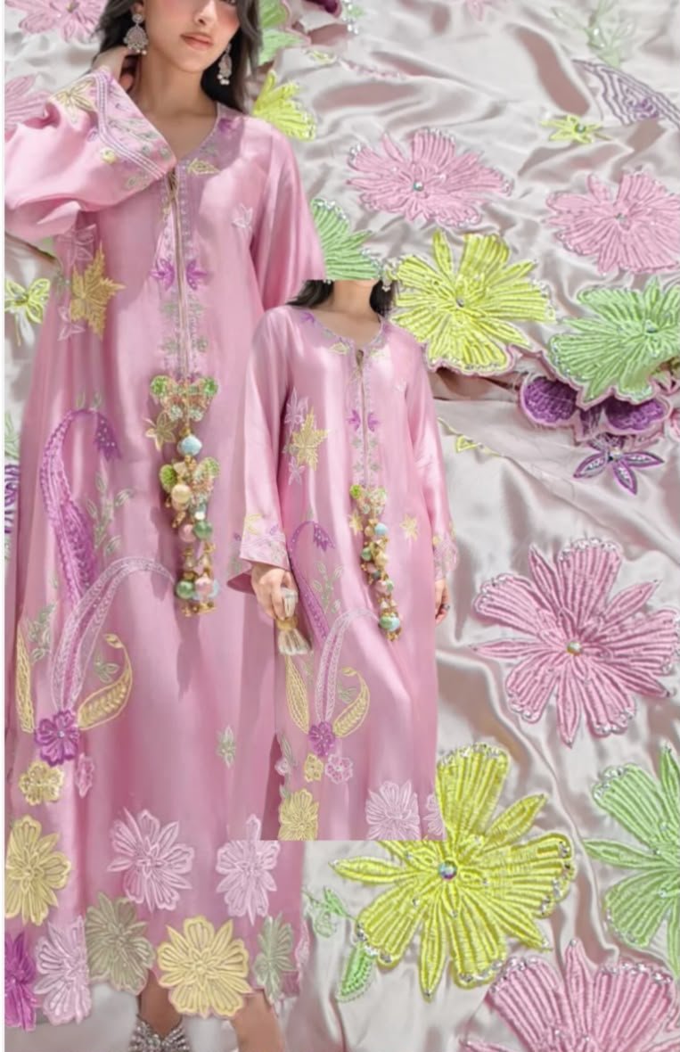 Cotton Candy Baby Pink Silk Kaftaan Dress