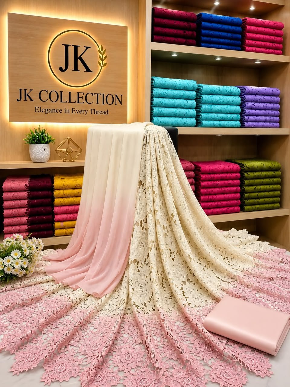 4 Piece Unstitched Cutwork Suit