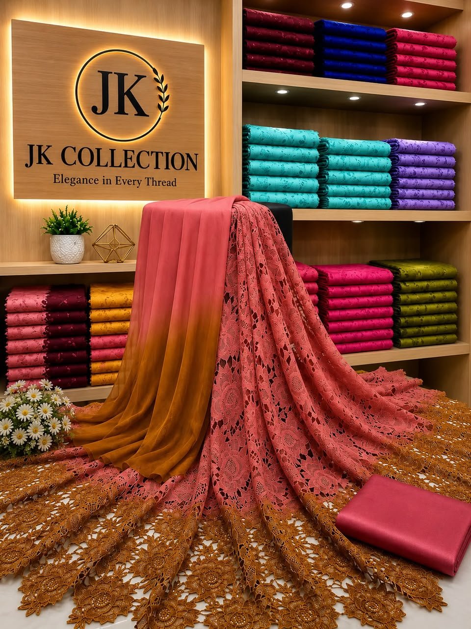 4 Piece Unstitched Cutwork Suit